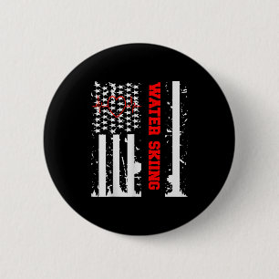 Water Skiing Graphic With Vintage Usa Flag For Wom 2 Inch Round Button