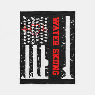 Water Skiing Graphic With Vintage Usa Flag For Wom Fleece Blanket