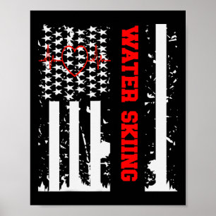 Water Skiing Graphic With Vintage Usa Flag For Wom Poster