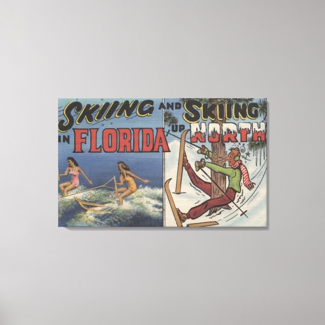 Water Skiing in Florida vs. Snow Skiing up North Canvas Print (Front)
