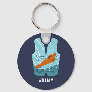 Water Skiing Life Jacket Graphic Personalized Keychain