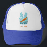 Water Skiing Life Jacket Graphic Personalized Trucker Hat<br><div class="desc">Create a personalized gift that's perfect for water-skiers and water sports enthusiasts. This baseball hat or trucker's cap features an illustration of a water-skier in orange, light blue and teal blue set in the shape of a life jacket vest. Below is a spot to add a name in coordinating orange....</div>