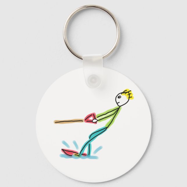 Water Skiing Stickman Keychain (Front)
