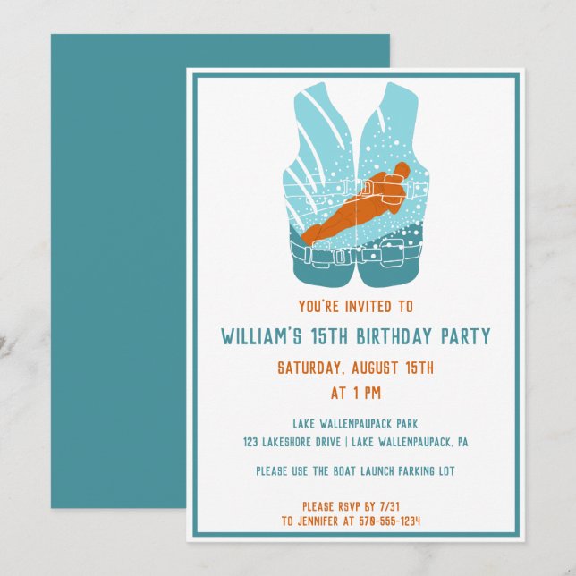 Water-Skiing Themed Water Skier Graphic Custom Invitation (Front/Back)