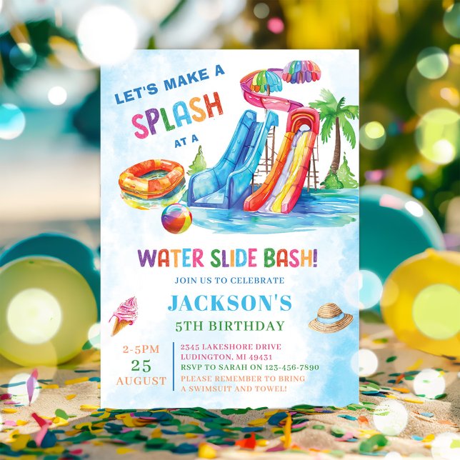 Water Slide Bash Splash Birthday Party  Invitation (Creator Uploaded)