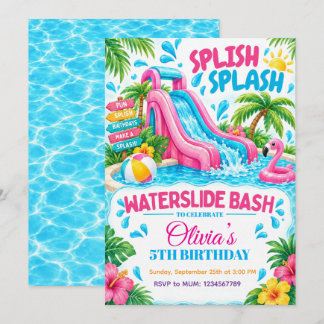 Water Slide Bash Summer Birthday Invitation