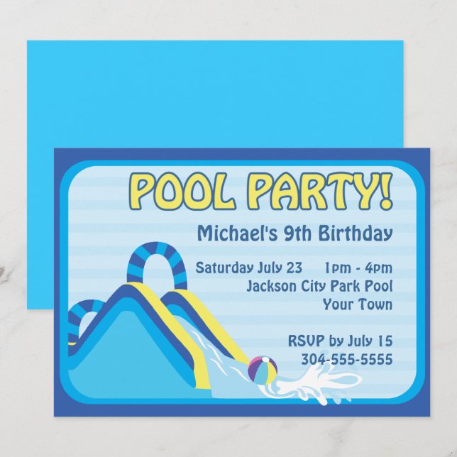 Water Slide Birthday Invitation (Front/Back)