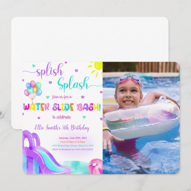 Water Slide Photo Invitation (Front/Back)