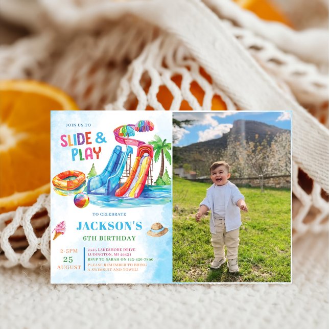 Water Slide Play Birthday Party Photo Invitation (Creator Uploaded)