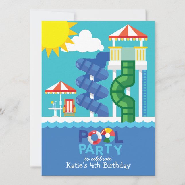 Water Slide Pool Party Birthday Invitation (Front)