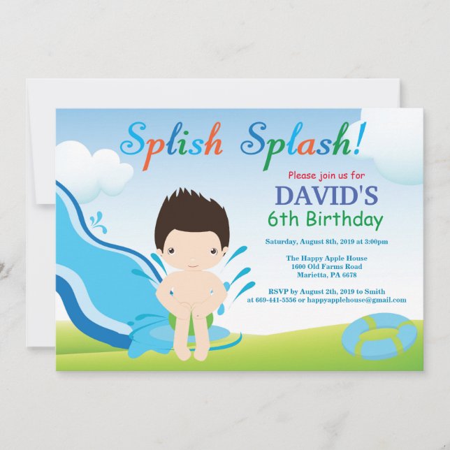 Water Slide Pool Party Birthday Invitation Boy (Front)