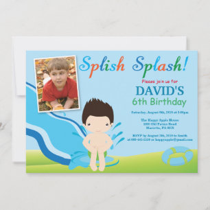 Water Slide Pool Party Birthday Invitation Boy