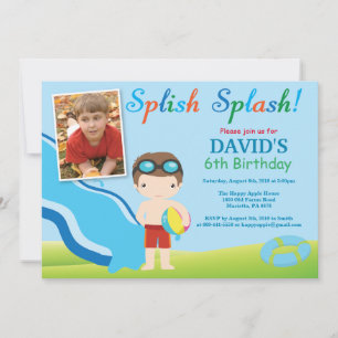 Water Slide Pool Party Birthday Invitation Boy