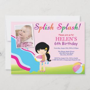 Water Slide Pool Party Birthday Invitation Girl