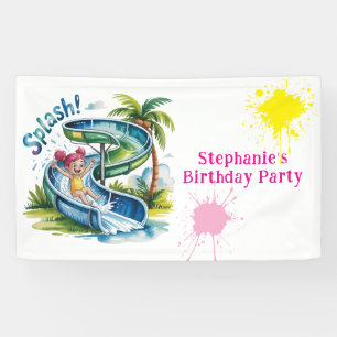 Water Slide Splash Girl Birthday Party  Banner