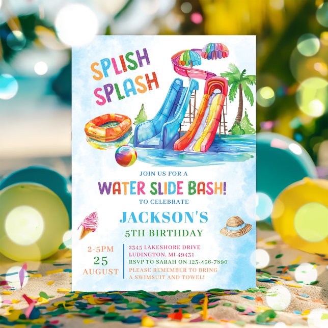 Water Slide Splish Splash Birthday Party  Invitation (Creator Uploaded)