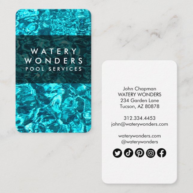 Water Sparkles Swimming Pool Cleaning Construction Business Card (Front/Back)
