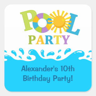 Water Splash Boy Pool Party Birthday Sticker