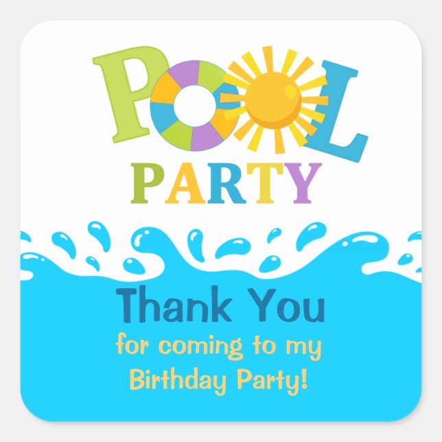 Water Splash Boy Pool Party Thank You Sticker (Front)