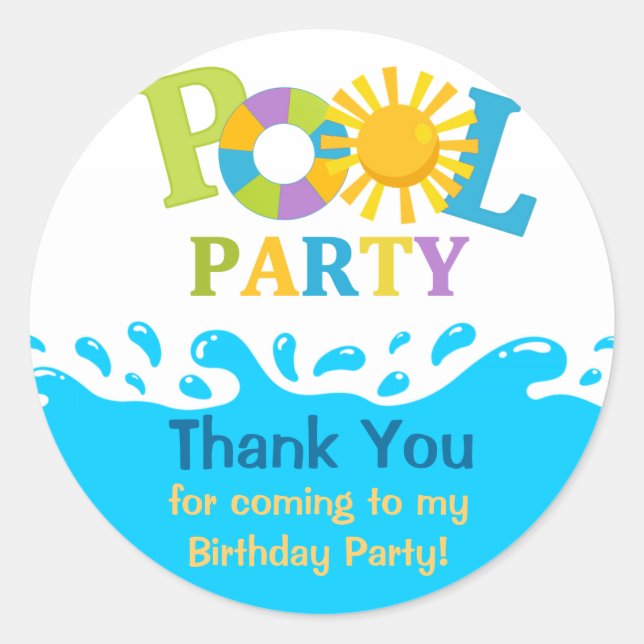Water Splash Boy Pool Party Thank You Sticker (Front)