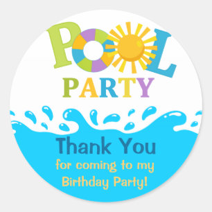 Water Splash Boy Pool Party Thank You Sticker