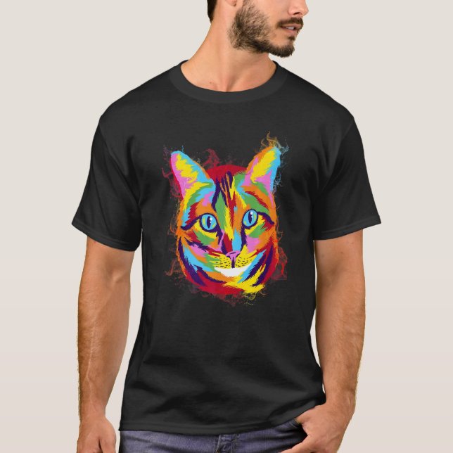 Water Splash Colour Cat T-Shirt (Front)