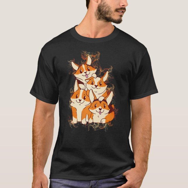 Water Splash Corgi Dog Pile T-Shirt (Front)