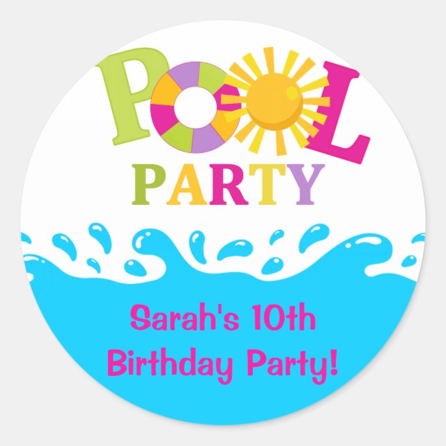 Water Splash Girl Pool Party Birthday Sticker (Front)