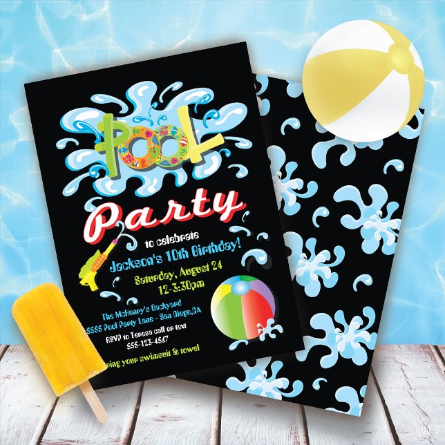 Water splash Pool Party Birthday invitations (Creator Uploaded)