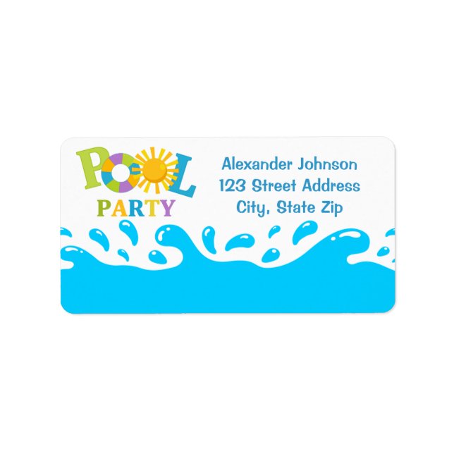 Water Splash Pool Party Boy Address Label (Front)