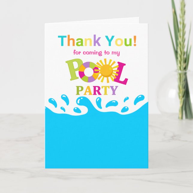 Water Splash Pool Party Girl Thank You Card (Front)