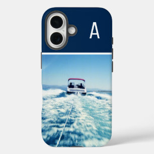 Water Sports Vertical Photo Monogrammed Navy Blue iPhone 16 Case