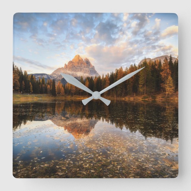 Water | Tre Cime Di Lavaredo Italy Square Wall Clock (Front)