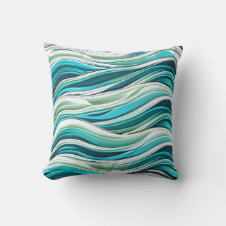 Water Waves, green blue Throw Pillow