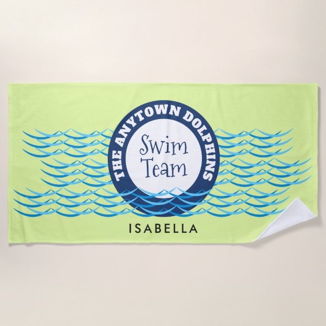 Water Waves Swim Team Personalized Beach Towel (Front)