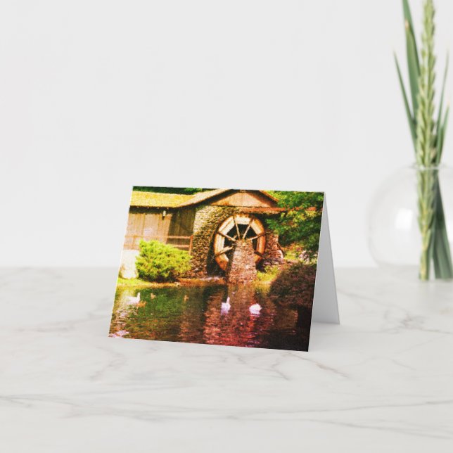 Water Wheel Duck Pond Painting Note Card (Front)