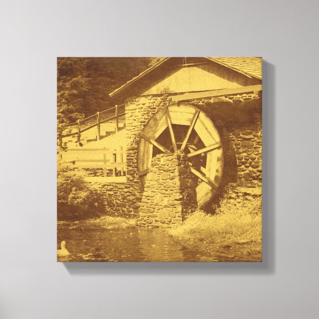 Water Wheel Duck Pond Vintage Look  Canvas Print (Front)