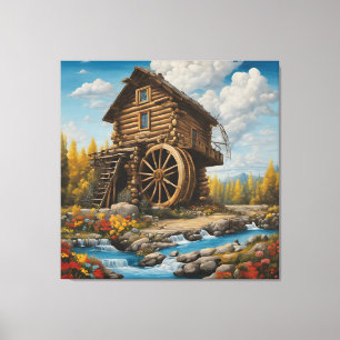 Water Wheel Log Cabin Canvas Print
