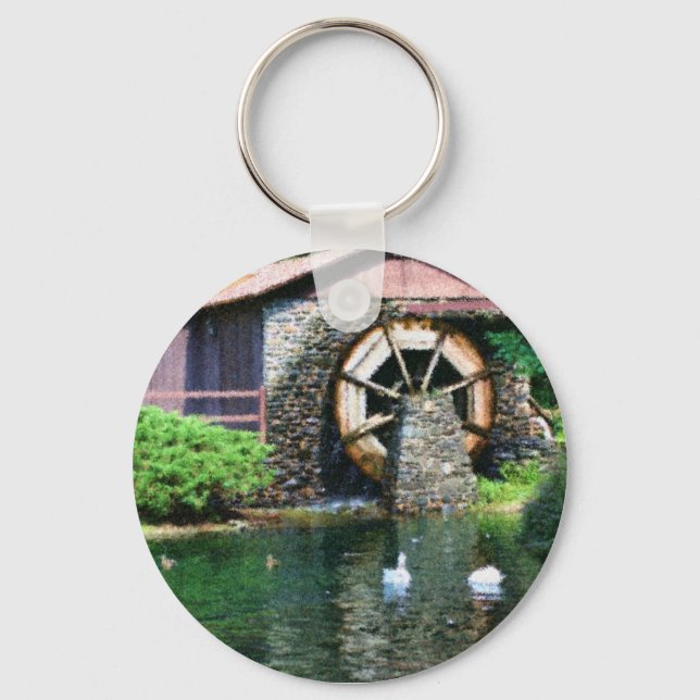 Water Wheel Pond Seurat Painting Keychain (Front)
