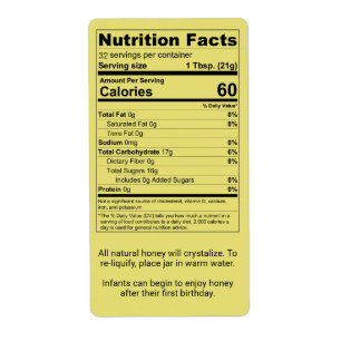 Water White Honey Jar Nutrition Facts Labels