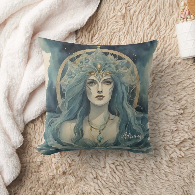 Water Witch Ocean Goddess Throw Pillow (Blanket)