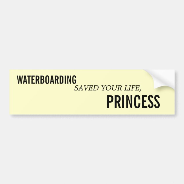 WATERBOARDING SAVED YOUR LIFE, PRINCESS BUMPER STICKER (Front)