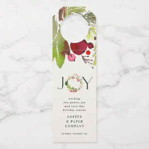 Waterbottle foliage joy wreath corporate holiday bottle tag