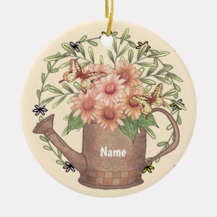 Watercan Pink Daisy  Ceramic Ornament
