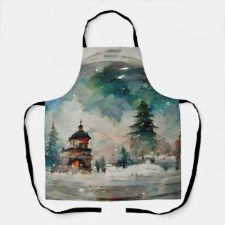 Waterclor Snowglobe at Christmas Apron