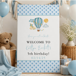 Watercolo Hot Air Balloon Kid 5th Birthday Party Banner