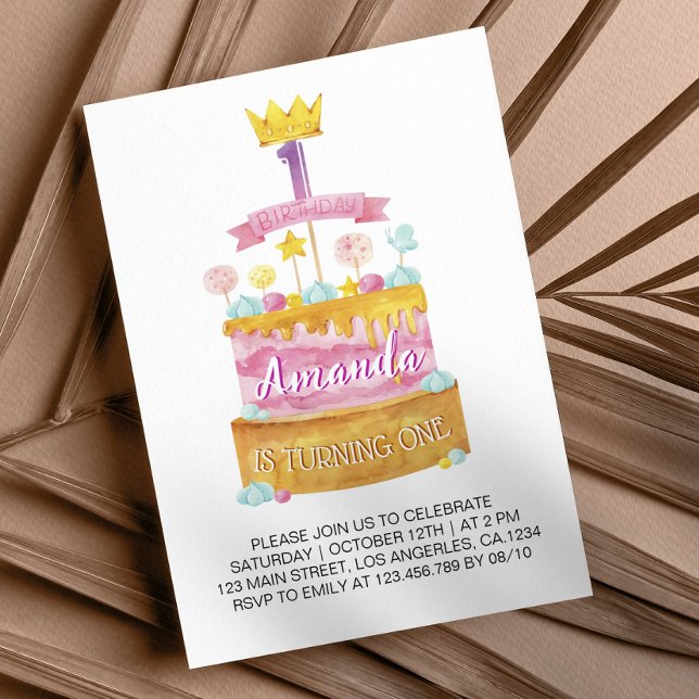 Watercolor 1st Birthday Cake Invitation (Creator Uploaded)