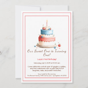 Watercolor 1st Birthday Invitation with Cake Candl