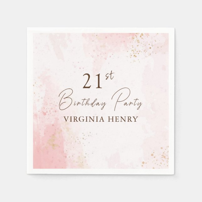 Watercolor 21st Birthday Party Napkin (Front)