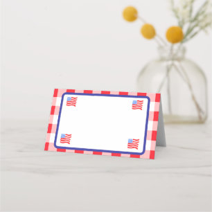 Watercolor 250 Birthday USA Flag Red Check  Place Card